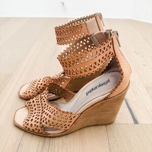 Jeffrey Campbell Womens Leather Wedge Sandal Size 8.5 Perforated Boho Summer